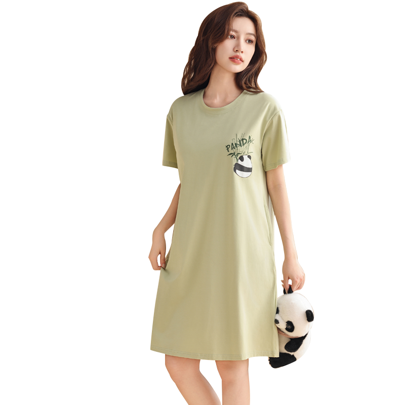 带胸垫睡裙少女可爱小熊猫家居服