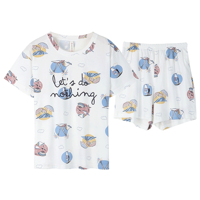 纯棉睡衣女夏时尚短袖全棉套装