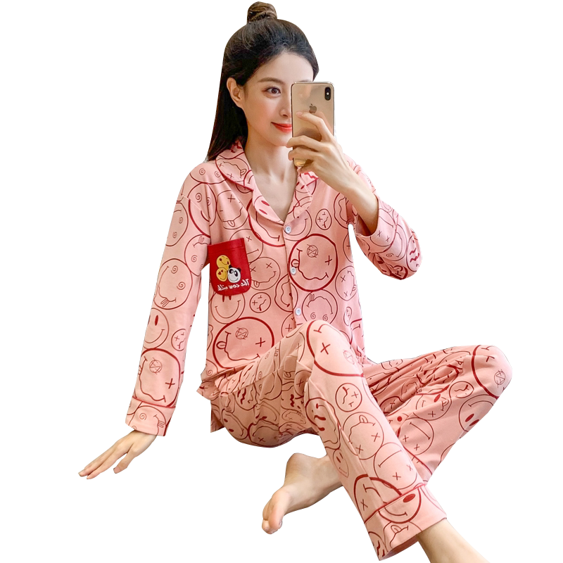睡衣女春秋款纯棉开衫长袖长裤家居服可爱卡通女式新款套装可外穿