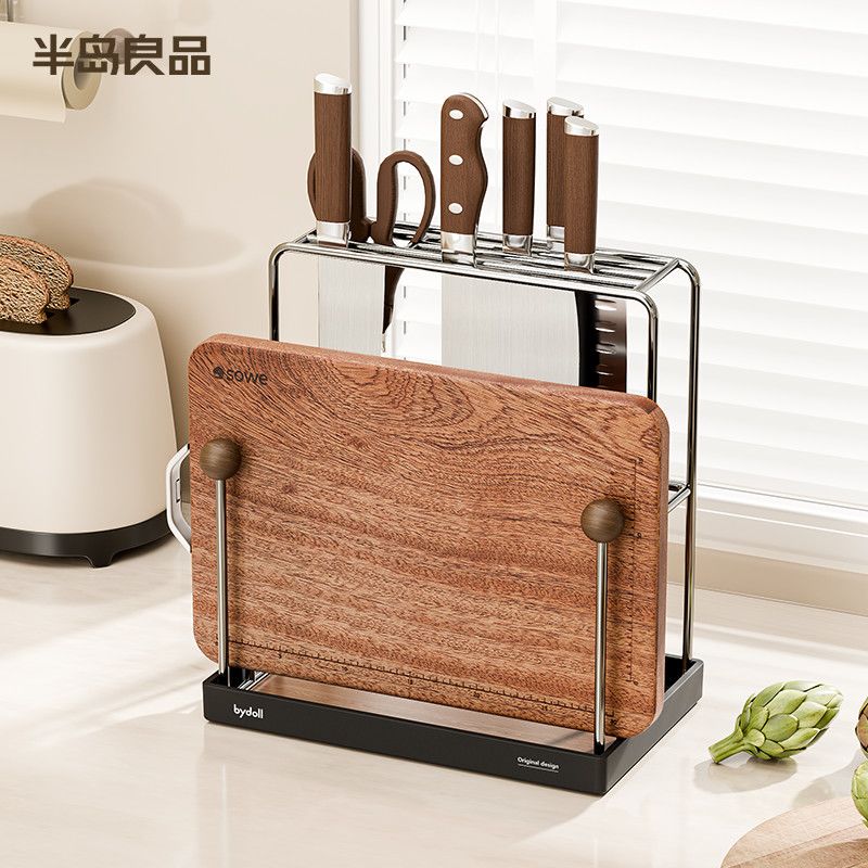 不锈钢厨房刀架台面刀具菜刀菜板砧板一体沥水多功能收纳置物架子