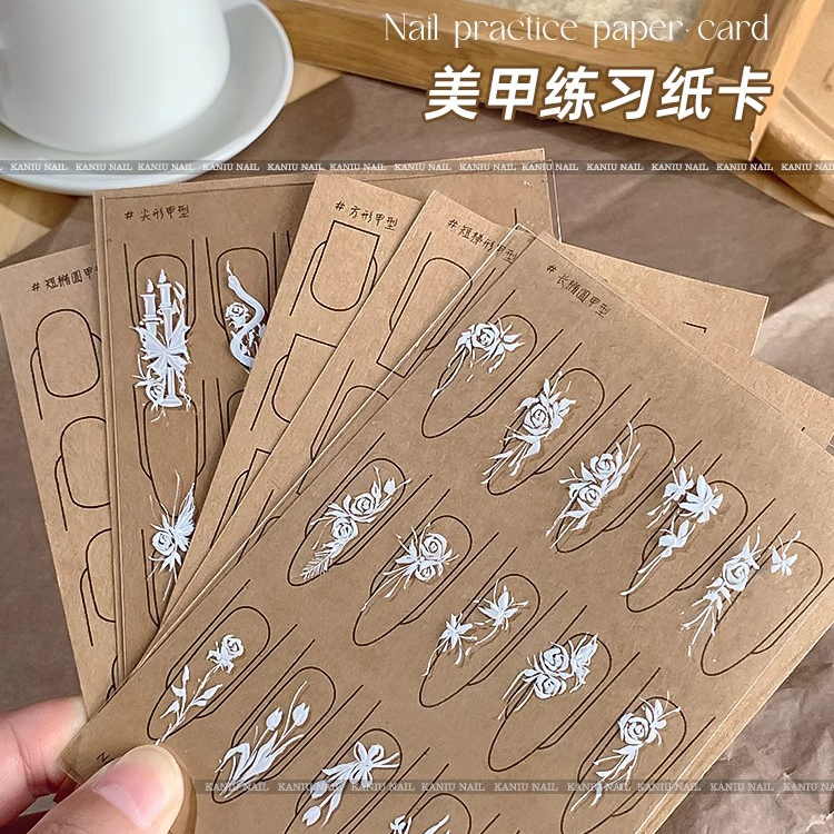 美甲彩绘练习纸卡牛皮纸画花瓣水彩纸双面用反复用卡板美甲店专用