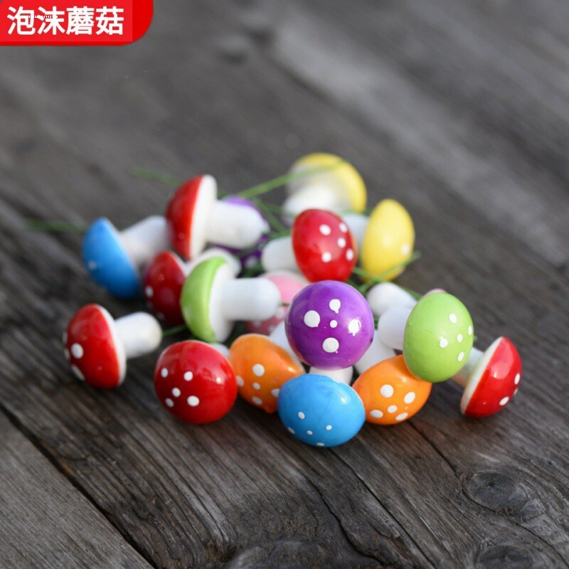 微景观创意手工艺品仿真迷你泡沫彩色蘑菇装饰品卖萌摆件多色可选