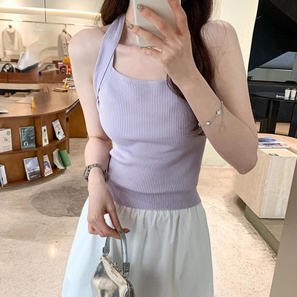 美式酷辣收腰挂脖无袖吊带背心女2026夏季新款超好看独特漂亮上衣