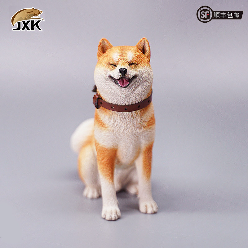 jxk官方正品1/6柴犬仿真模型坐姿眯眼笑飞机耳搞怪造型车载小摆件