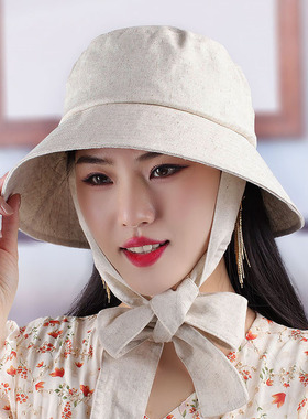 杏莲花渔夫帽透气甜美女飘带
