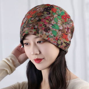 四季印花头巾帽包头帽甜美遮白发帽防尘帽工作帽女士化疗套头帽薄