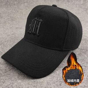 冬天加厚加绒保暖棒球帽 男女冷帽 羊毛呢料防寒鸭舌帽大头围帽子