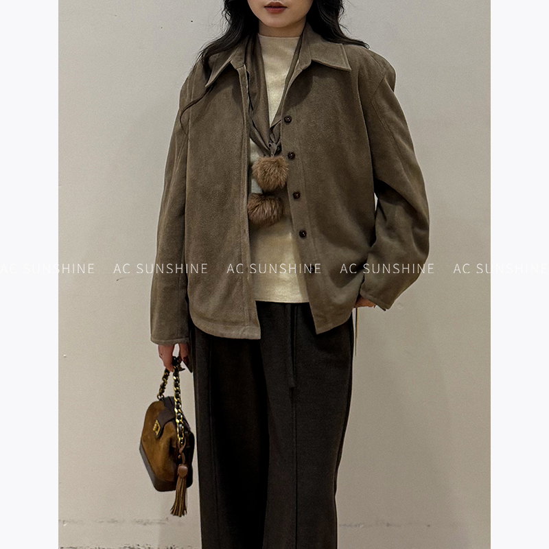SUNSHINE冬季皮绒翻领夹克外套