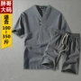 Mùa hè cộng với phân XL phù hợp với quần áo nam Tang phù hợp với Hanfu béo quá khổ kiểu Trung Quốc cổ hai mảnh Trung Quốc - Bộ đồ đồ bộ nam