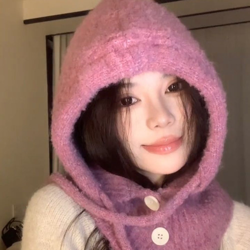 韩系百搭毛绒针织巴拉克拉法帽