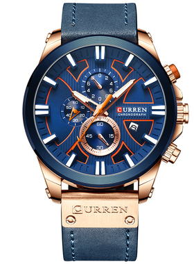 CURREN卡瑞恩男士时尚运动多功能防水秒表日历夜光学生石英机芯表