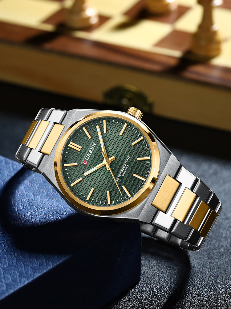 Curren Men's Simple Classic Trendy Business Green Ghost Steel Band Luminous Waterproof Quartz Watch 8439