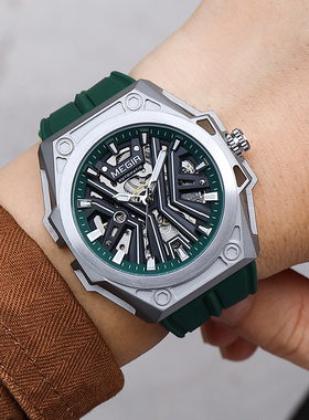 MEGIR美格尔男运动复刻硅胶带不锈钢表壳夜光防水全自动机械手表