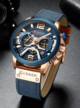 CURREN卡瑞恩男士潮牌休闲手表个性多指针美式大表盘防水腕表8329