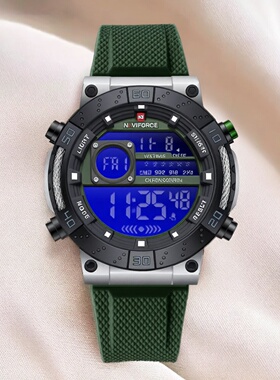 Naviforce领翔男青少年学生运动训练硅胶带秒表计时闹钟电子手表