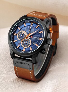 CURREN卡瑞恩男青少年初高中学生户外运动多功能防水日历石英手表