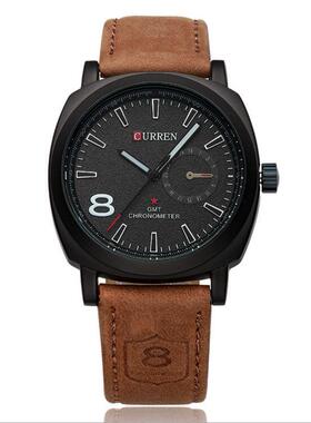 CURREN卡瑞恩正品磨砂皮质战术手表精密防水运动简约学生男石英