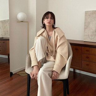 2025秋季CLANE松本惠奈海军大翻领休闲卫衣宽松气质百搭上衣女