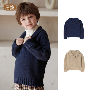 老钱风高领纯色套头长袖男童毛衣2025新款休闲秋冬保暖男宝羊毛衫