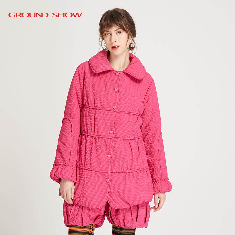 【专柜款】阁兰秀秋冬新品草莓粉小格提花棉衣减龄棉服外套女装