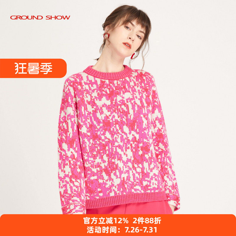 红白羊毛套衫阁兰秀宽松时尚