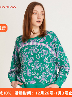 Ground Show/阁兰秀2025春季新款提花针织衫V领长袖复古套头衫女