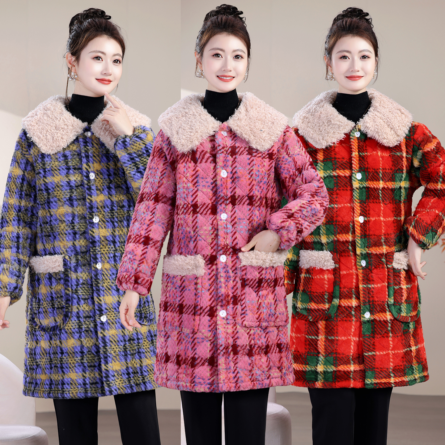 冬季加绒加厚棉服宽松型长袖