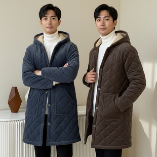 罩衣工作服家居服棉服C04 加绒加厚棉衣大褂中长款 冬季 保暖男士