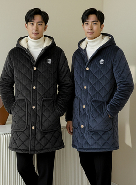 冬季大码爸爸工作棉衣棉服加绒中长款四川省服罩衣连帽巨厚C07