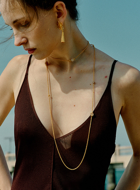 MONSECRET 25SS新品 高级感礁石长款项链叠戴旭日流苏耳环拉丝