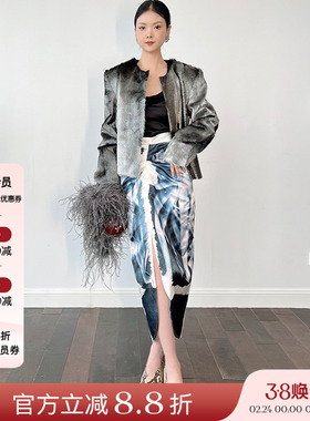 清仓4折 JACQUES WEI 23AW秋冬新款女士高级时尚银灰色皮草外套