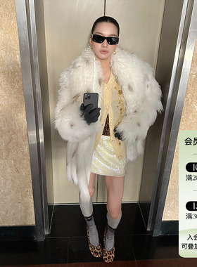 主推款 JACQUES WEI 25AW秋冬新品 白色斑点长毛短款皮草保暖外套