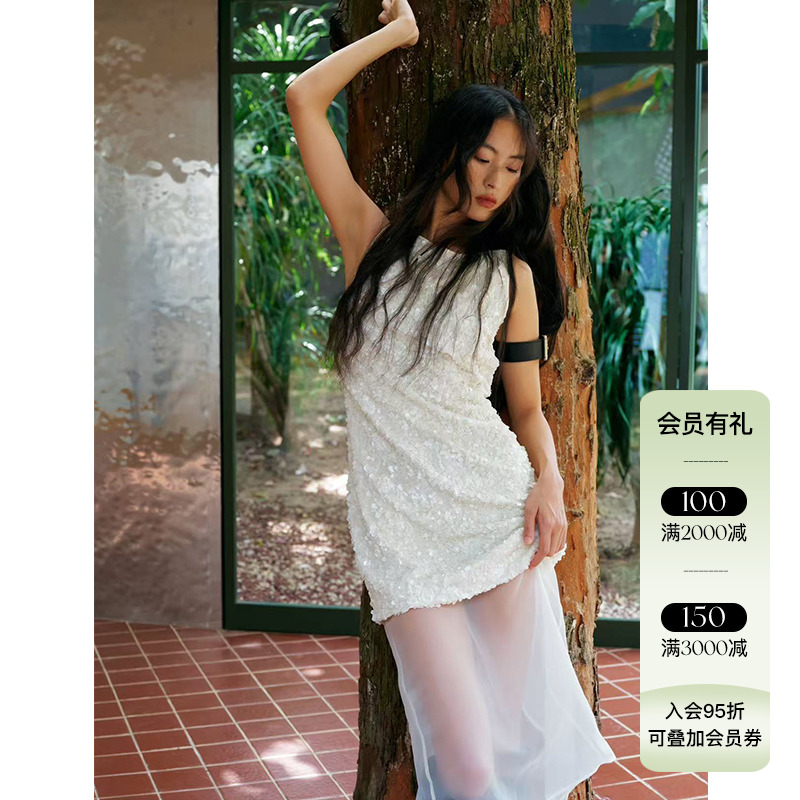 她也speakeasy【斯凯威】25ss春夏新品 重工繁星亮片透纱露背长裙