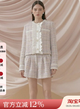 二折特惠特价清仓Romanchic21秋冬紫粉色小香风粗花呢外套夹克