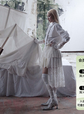 Deplumer 25AW新品 吊带蕾丝胸衣上衣绣花布不规则拼接百褶裙短裙