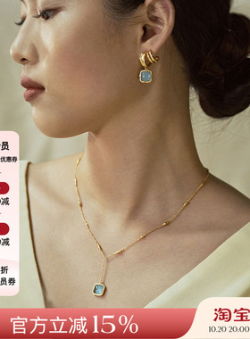 OOAK 流金系列 油画肌理蓝色雨滴项链女时尚暮色紫耳环原创设计