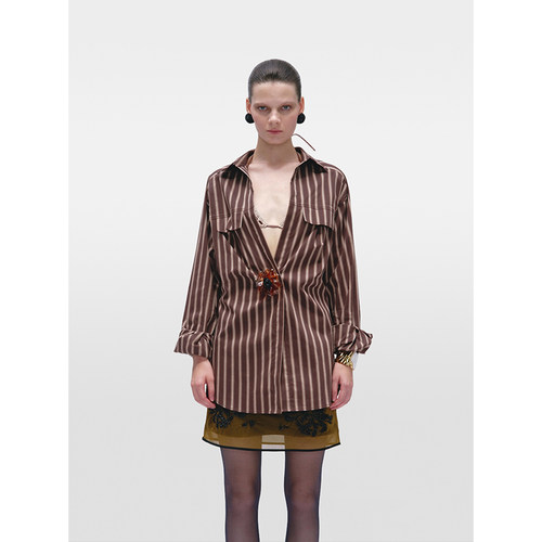 JACQUES WEI 26SS春夏新品 小众设计立体花扣条纹衬衫女长袖上衣