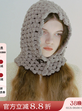 5折 现货授权AMISO 24AW秋冬纯色黑色帽子肌理羊毛巴拉克拉法帽