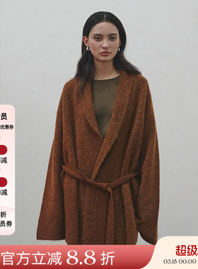 4折 Piacevole e 24AW纯色羊毛针织外套女秋冬系带简约宽松开衫