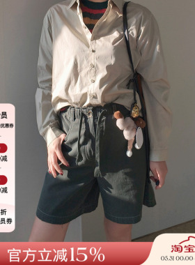 4折 WHM 25SS春夏新品 平纹帆布抽绳短裤女纯色百搭休闲裤子