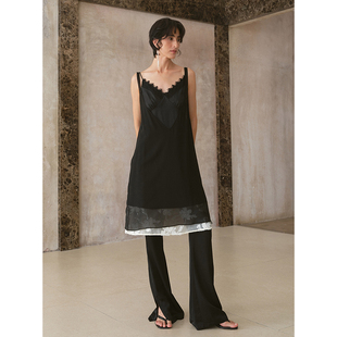 26SS新品 复古优雅蕾丝吊带连衣裙层次感双层V领套裙 sense