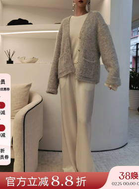 正品授权VIKTORIACHAN22秋冬新款白色醋酸长裤女士休闲裤