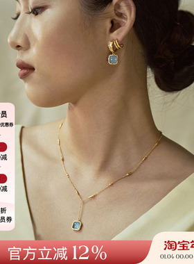 OOAK 流金系列 油画肌理蓝色雨滴项链女时尚暮色紫耳环原创设计