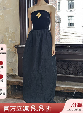 Xiangqiao Sheng盛湘乔 25ss春夏  黑色骑士风格礼服女气质长裙