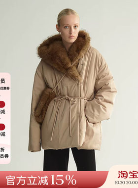 VIKTORIACHAN 26AW秋冬新品 连帽皮草领系带收腰派克羽绒服外套