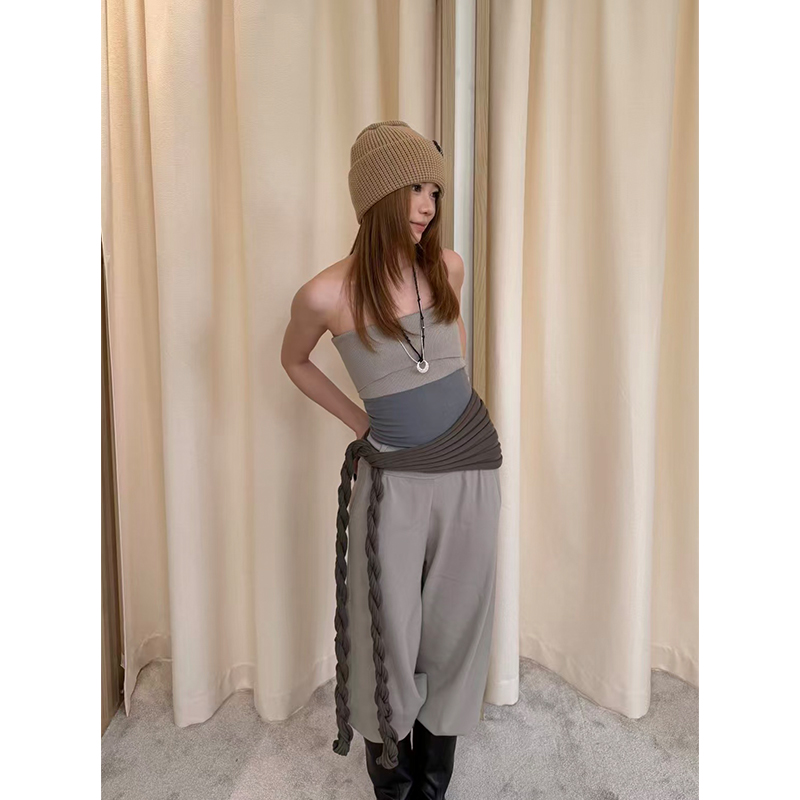 主推款 o cloche code 25AW秋冬 撞色拼接抹胸羊毛连体裤女设计感