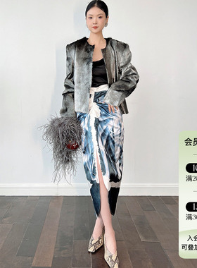 清仓4折 JACQUES WEI 23AW秋冬新款女士高级时尚银灰色皮草外套
