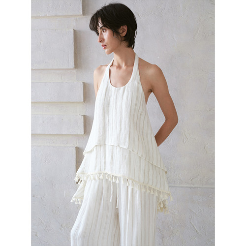 ii sense 26SS春夏新品 原创设计层次感挂脖背心度假风露背上衣