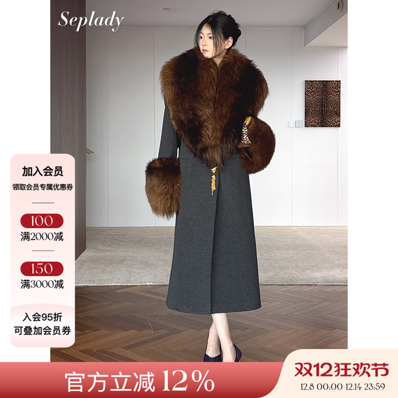 主推 JACQUES WEI 25AW秋冬 毛领拼接气质羊毛毛呢大衣女长款外套