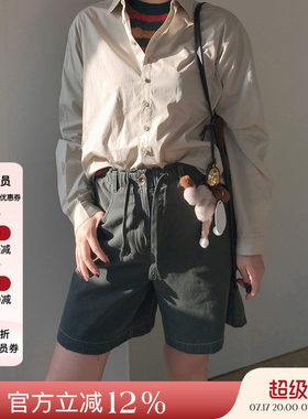 4折 WHM 25SS春夏新品 平纹帆布抽绳短裤女纯色百搭休闲裤子